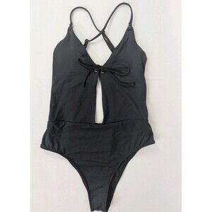 O'Neill One Piece Swimsuit Deep Plunge Black Medium Strappy High Cut